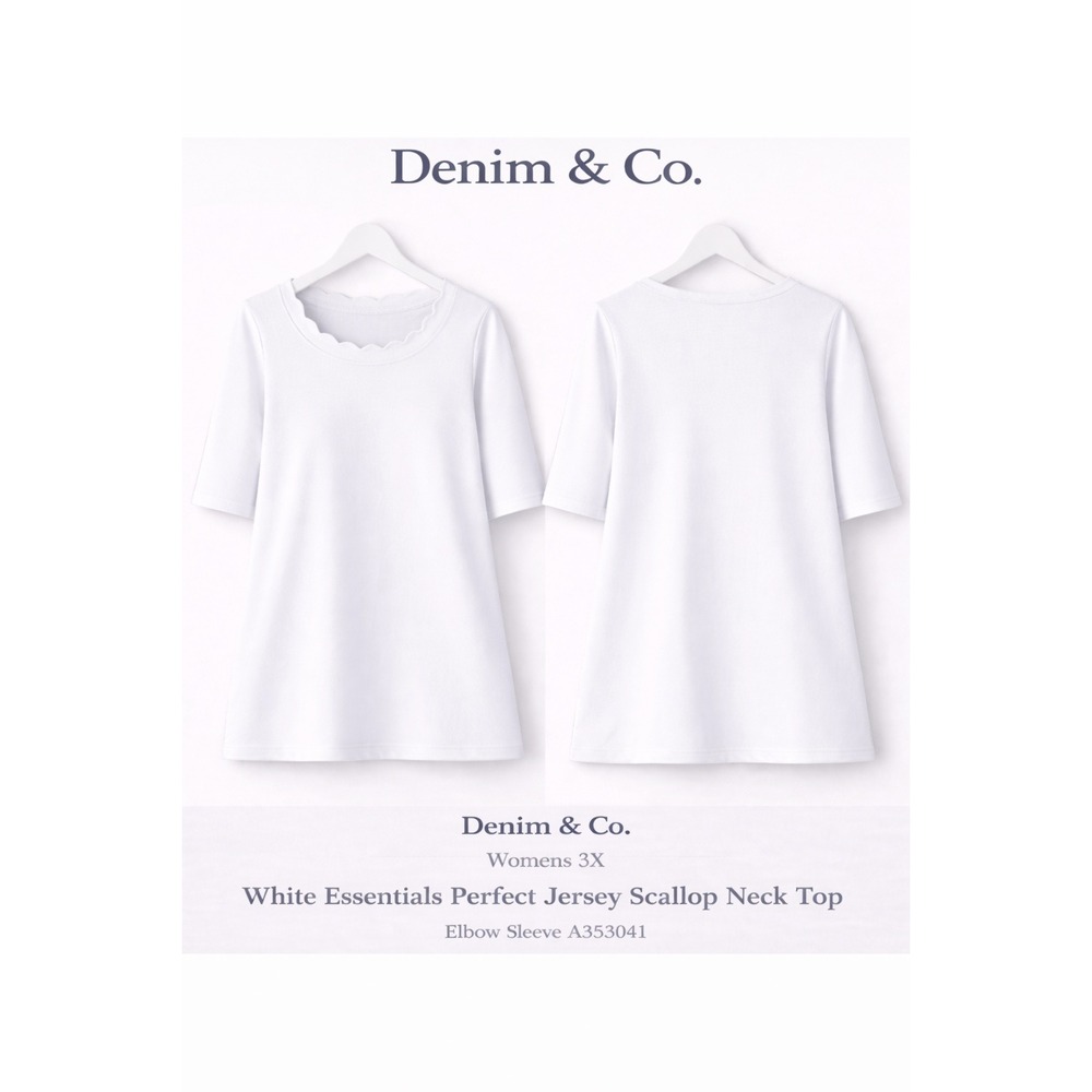 Denim & Co Womens‎ 3X White Essentials Perfect Jersey Scallop Neck Top A353041